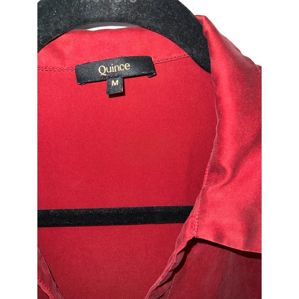 Quince 100% Silk Pajama Set Cropped Top Washable Wide Leg Pant Lounge Red Medium - Picture 5 of 10